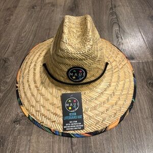 Maui And Sons Unisex Lifegaurd Straw Hat Drawstring Adjustable Cap O/S. NWT